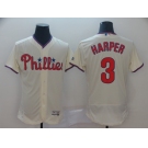 Men's Philadelphia Phillies #3 Bryce Harper Majestic Cream Home Flexbase Authentic Collection Player Jersey