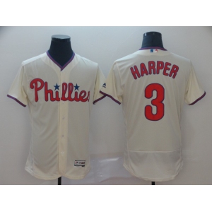 Men's Philadelphia Phillies #3 Bryce Harper Majestic Cream Home Flexbase Authentic Collection Player Jersey