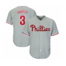 Men's Philadelphia Phillies #3 Bryce Harper Majestic Gray Official Cool Base Replica Player Jersey