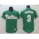 Men's Philadelphia Phillies #3 Bryce Harper Majestic Green Home Flexbase Authentic Collection Player Jersey