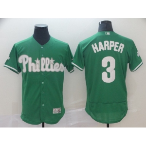 Men's Philadelphia Phillies #3 Bryce Harper Majestic Green Home Flexbase Authentic Collection Player Jersey