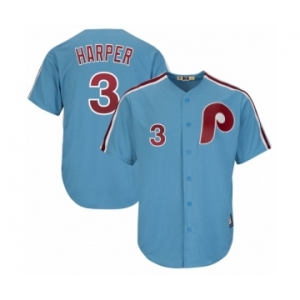 Men's Philadelphia Phillies #3 Bryce Harper Majestic Light Blue Cool Base Cooperstown Player Jersey