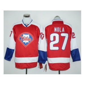 Philadelphia Phillies #27 Aaron Nola Red Long Sleeve Stitched Baseball Jersey