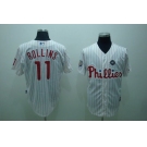 mlb philadelphia phillies #11 rolins 2009 world series white(red strip)