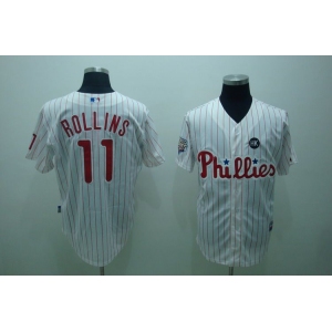 mlb philadelphia phillies #11 rolins 2009 world series white(red strip)