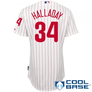 mlb philadelphia phillies #34 halladay white(red strip)cool base