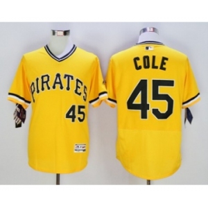 Men Pittsburgh Pirates #45 Gerrit Cole Majestic yellow Flexbase Authentic Collection Player Jersey