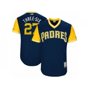 Men's 2017 Little League World Series Padres #27 Jered Weaver Three-Six Navy Jersey