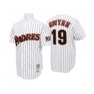 Men's Mitchell and Ness San Diego Padres #19 Tony Gwynn Authentic White Blue Strip Throwback Baseball Jersey