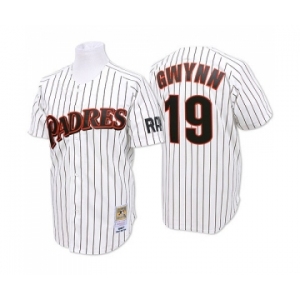 Men's Mitchell and Ness San Diego Padres #19 Tony Gwynn Authentic White Blue Strip Throwback Baseball Jersey