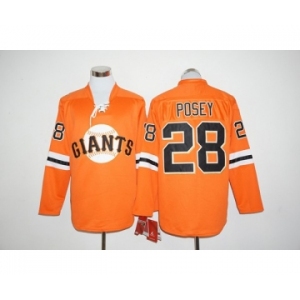 San Francisco Giants #28 Buster Posey Orange Long Sleeve Stitched Baseball Jersey
