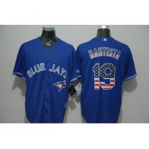 Men Toronto Blue Jays #19 Jose Bautista Blue USA Flag Fashion Cool Base Jersey
