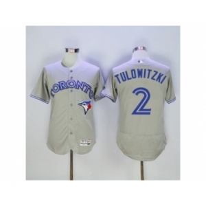 Men Toronto Blue Jays #2 Troy Tulowitzki Majestic Gray Flexbase Authentic Collection Player Jersey