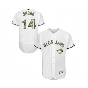 Men's Majestic Toronto Blue Jays #14 Justin Smoak Authentic White 2016 Memorial Day Fashion Flex Base MLB Jersey