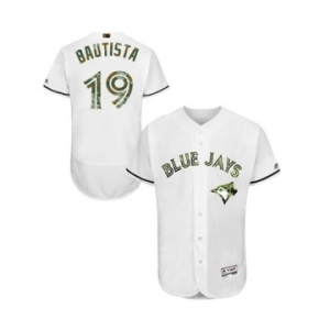 Men's Majestic Toronto Blue Jays #19 Jose Bautista Authentic White 2016 Memorial Day Fashion Flex Base MLB Jersey