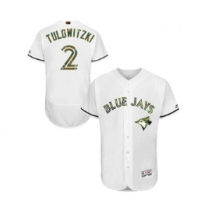 Men's Majestic Toronto Blue Jays #2 Troy Tulowitzki Authentic White 2016 Memorial Day Fashion Flex Base MLB Jersey