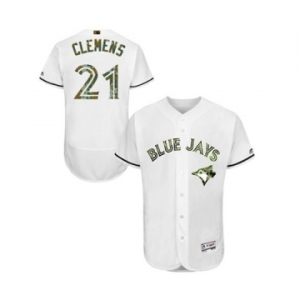 Men's Majestic Toronto Blue Jays #21 Roger Clemens Authentic White 2016 Memorial Day Fashion Flex Base MLB Jersey