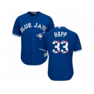 Men's Majestic Toronto Blue Jays #33 J.A. Happ Authentic Blue Team Logo Fashion MLB Jersey