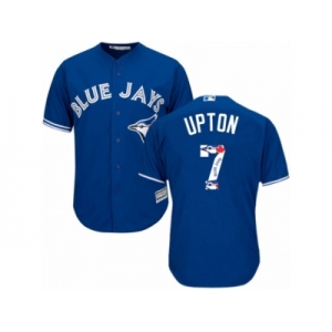 Men's Majestic Toronto Blue Jays #7 B.J. Upton Authentic Blue Team Logo Fashion MLB Jersey
