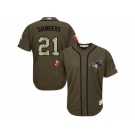 Men's Toronto Blue Jays #21 Michael Saunders Green Salute to Service Stitched Baseball Jersey