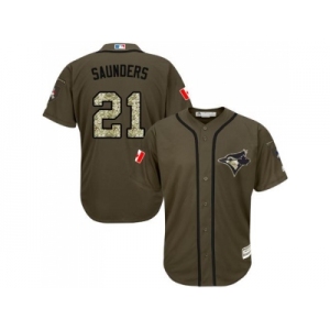 Men's Toronto Blue Jays #21 Michael Saunders Green Salute to Service Stitched Baseball Jersey