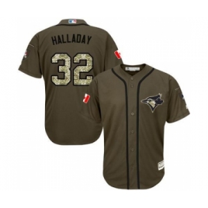 Toronto Blue Jays #32 Roy Halladay Green Salute to Service Stitched Baseball Jersey[Canadian flag]