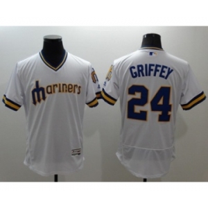 Men Majestic Seattle Mariners #24 Ken Griffey Authentic White Cooperstown Throwback MLB Jersey