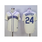 Men Seattle Mariners #24 Ken Griffey Cream New Cool Base2016 Hall Of Fame Patch Stitched Baseball Jersey