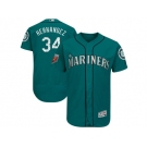 Men Seattle Mariners #34 Felix Hernandez Majestic Aqua 2018 Spring Training Flex Base Player Jersey