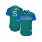 Men's 2017 Little League World Series Mariners #5 Guillermo Heredia El Conde Aqua Jersey