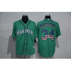 Men's Majestic Seattle Mariners #34 Felix Hernandez Green USA Flag Fashion MLB Jersey