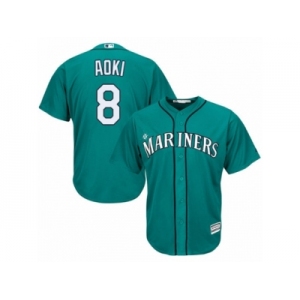 Men's Majestic Seattle Mariners #8 Norichika Aoki Authentic Teal Green Alternate Cool Base MLB Jersey