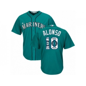 Seattle Mariners #10 Yonder Alonso Authentic Teal Green Team Logo Fashion Cool Base MLB Jersey