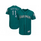 Seattle Mariners #11 Edgar Martinez Majestic Aqua Number Retirement Authentic Player Jersey