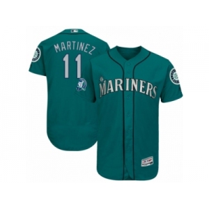 Seattle Mariners #11 Edgar Martinez Majestic Aqua Number Retirement Authentic Player Jersey