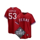 Men Texas Rangers #53 Adolis Garcia Red Cool Base 2023 World Series Splite Stitched Baseball Jersey