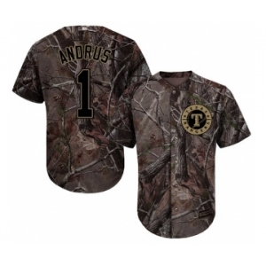 Men's Majestic Texas Rangers #1 Elvis Andrus Authentic Camo Realtree Collection Flex Base MLB Jersey