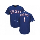 Men's Majestic Texas Rangers #1 Elvis Andrus Authentic Royal Blue Team Logo Fashion Cool Base MLB Jersey