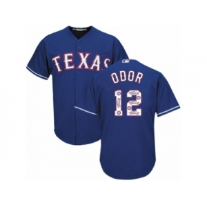 Men's Majestic Texas Rangers #12 Rougned Odor Authentic Royal Blue Team Logo Fashion Cool Base MLB Jersey