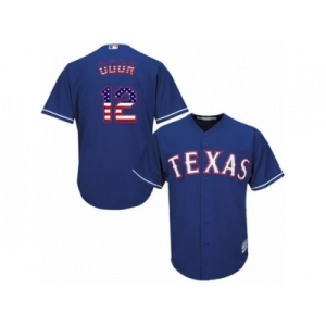 Men's Majestic Texas Rangers #12 Rougned Odor Replica Royal Blue USA Flag Fashion MLB Jersey