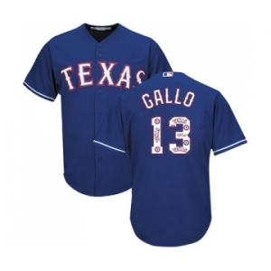 Men's Majestic Texas Rangers #13 Joey Gallo Authentic Royal Blue Team Logo Fashion Cool Base MLB Jersey