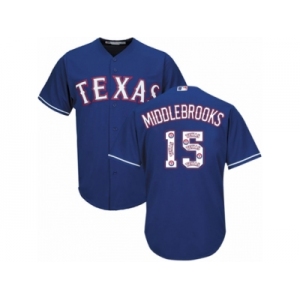 Men's Majestic Texas Rangers #15 Will Middlebrooks Authentic Royal Blue Team Logo Fashion Cool Base MLB Jersey