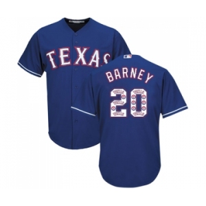 Men's Majestic Texas Rangers #20 Darwin Barney Authentic Royal Blue Team Logo Fashion Cool Base MLB Jersey