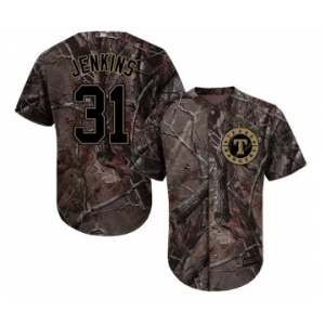 Men's Majestic Texas Rangers #31 Ferguson Jenkins Authentic Camo Realtree Collection Flex Base MLB Jersey