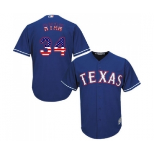 Men's Majestic Texas Rangers #34 Nolan Ryan Authentic Royal Blue USA Flag Fashion MLB Jersey