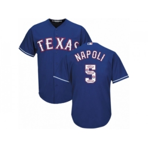 Men's Majestic Texas Rangers #5 Mike Napoli Authentic Royal Blue Team Logo Fashion Cool Base MLB Jersey