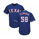 Men's Majestic Texas Rangers #58 Alex Claudio Authentic Royal Blue Team Logo Fashion Cool Base MLB Jersey