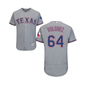 Men's Majestic Texas Rangers #64 Edinson Volquez Grey Road Flex Base Authentic Collection MLB Jersey