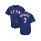 Men's Majestic Texas Rangers #7 Ivan Rodriguez Authentic Royal Blue Team Logo Fashion Cool Base MLB Jersey