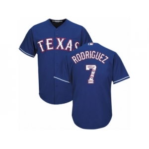Men's Majestic Texas Rangers #7 Ivan Rodriguez Authentic Royal Blue Team Logo Fashion Cool Base MLB Jersey